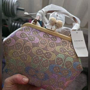 NWT AUTHENTIC COACH Rainbow Crystal Candy Kisslock 16 Pastel NEW